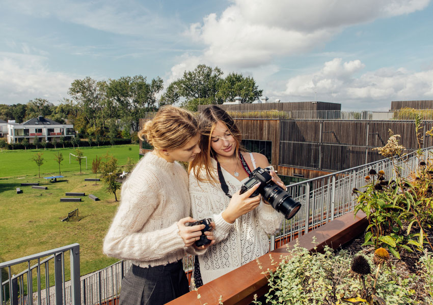 Akademeia High School students in phototgraphy class on the school's roof garden